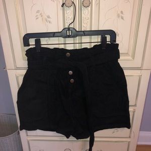 PrettyLittleThing black corduroy shorts
